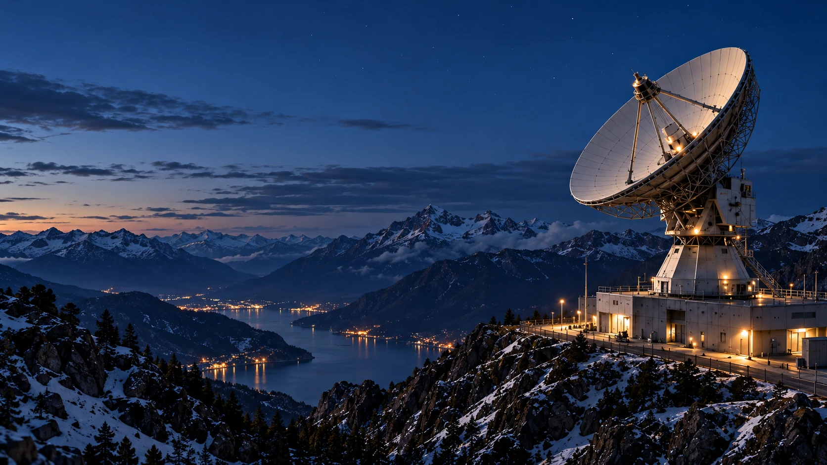 Concept scene of a satellite downlink and ground data reception